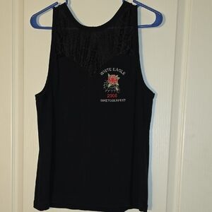 Black Women's Tank Top W Lace Bust Line. Biketoberfest. White Eagle Bar